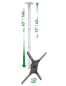 Barkan 13 - 75 inch Full Motion - 3 Movement Flat / Curved Long TV Ceiling Mount White & Black Telescopic Adjustment