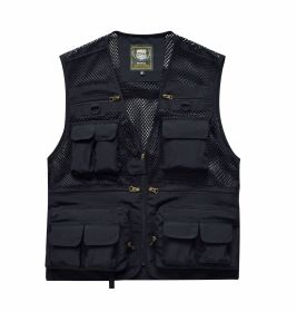 Summer Men's Outdoor Fishing Mesh Vest Jackets Travel Photography Waistcoats Man Jungle Tactical Quick Dry Multi Pockets Jacket (Option: Black-M)