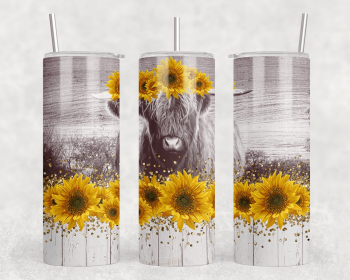 Sunflower Highland Cow|Skinny Tumbler|Optional Bluetooth Speaker| Speaker Color Varies (Color: 151422501)
