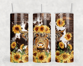 Sunflower Highland Cow|Skinny Tumbler|Optional Bluetooth Speaker| Speaker Color Varies (Color: 156022500)