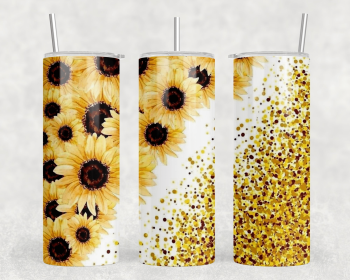 Sunflower faux glitter|Skinny Tumbler|Optional Bluetooth Speaker| Speaker Color Varies (Color: 156422486)