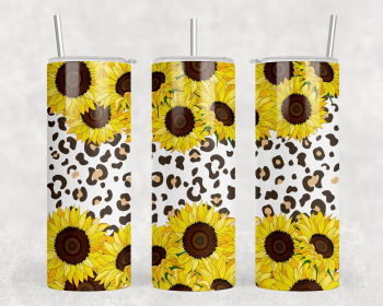 Leopard Print Sunflower|Skinny Tumbler|Optional Bluetooth Speaker| Speaker Color Varies (Color: 169521799)