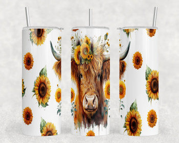 Sunflower Highland Cow|Skinny Tumbler|Optional Bluetooth Speaker| Speaker Color Varies (Color: 174019033)
