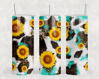 faux cowhide Sunflowers|Skinny Tumbler|Optional Bluetooth Speaker| Speaker Color Varies (Color: 187314202)