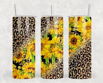 Sunflower Leopard Print|Skinny Tumbler|Optional Bluetooth Speaker| Speaker Color Varies (Color: 189022504)