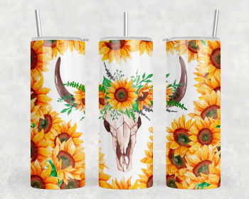 Sunflower Bull Skull|Skinny Tumbler|Optional Bluetooth Speaker| Speaker Color Varies (Color: 195122470)