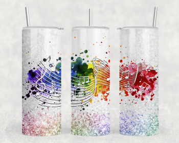 Rainbow Music Notes|Skinny Tumbler|Optional Bluetooth Speaker| Speaker Color Varies (Color: 198517963)