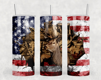 Deer American Flag|Skinny Tumbler|Optional Bluetooth Speaker| Speaker Color Varies (Color: 235921077)