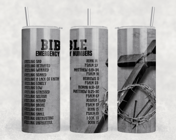 Bible Emergency Numbers|Skinny Tumbler|Optional Bluetooth Speaker| Speaker Color Varies (Color: 238520669)