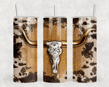 Western Bull Skull  - 20 oz Steel Skinny Tumbler - Optional Blue Tooth Speaker - Speaker Color will Vary (Color: 250422746)