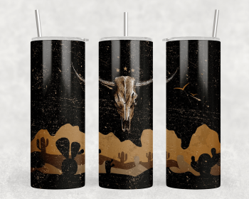 Western Bull Skull  - 20 oz Steel Skinny Tumbler - Optional Blue Tooth Speaker - Speaker Color will Vary (Color: 250822745)