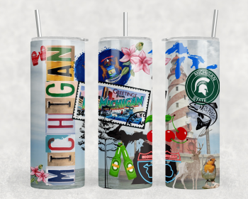 Michigan - 20 oz Steel Skinny Tumbler - Optional Blue Tooth Speaker - Speaker Color will Vary (Color: 255516728)