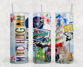 Michigan - 20 oz Steel Skinny Tumbler - Optional Blue Tooth Speaker - Speaker Color will Vary (Color: 255616727)