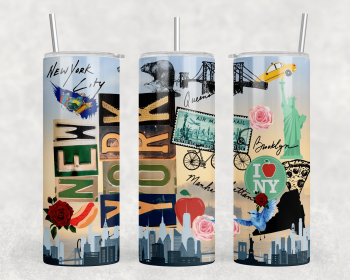 New York - 20 oz Steel Skinny Tumbler - Optional Blue Tooth Speaker - Speaker Color will Vary (Color: 256917040)