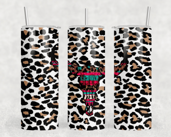 Leopard Print Bull Skull|Skinny Tumbler|Optional Bluetooth Speaker| Speaker Color Varies (Color: 284721759)
