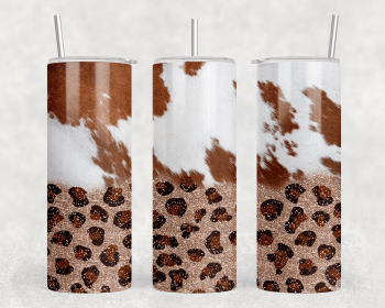 faux cowhide Leopard print faux glitter|Skinny Tumbler|Optional Bluetooth Speaker| Speaker Color Varies (Color: 285214108)