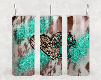 faux cowhide Leopard Heart and Cross|Skinny Tumbler|Optional Bluetooth Speaker| Speaker Color Varies (Color: 286221246)