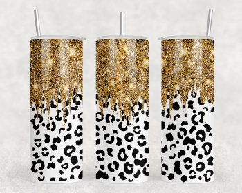 Leopard Print faux glitter Drip|Skinny Tumbler|Optional Bluetooth Speaker| Speaker Color Varies (Color: 298416033)