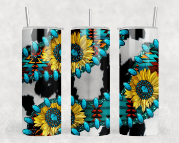 faux cowhide Sunflowers|Skinny Tumbler|Optional Bluetooth Speaker| Speaker Color Varies (Color: 301114201)