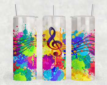 Rainbow Music Notes|Skinny Tumbler|Optional Bluetooth Speaker| Speaker Color Varies (Color: 306422247)