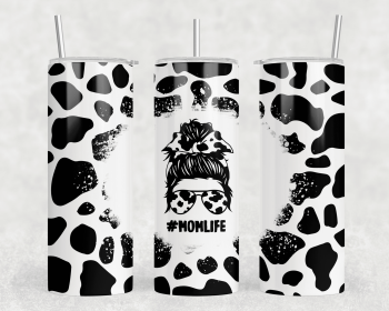 Mom Life Cow Print|Skinny Tumbler|Optional Bluetooth Speaker| Speaker Color Varies (Color: 309816796)
