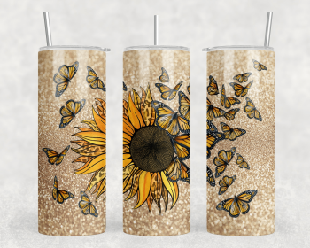 Sunflower Butterflies|Skinny Tumbler|Optional Bluetooth Speaker| Speaker Color Varies (Color: 312622472)