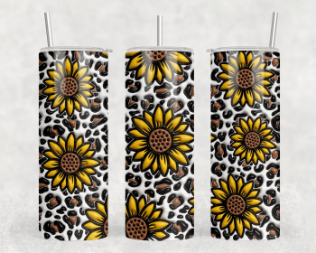 Leopard Print Sunflowers|Skinny Tumbler|Optional Bluetooth Speaker| Speaker Color Varies (Color: 317921802)