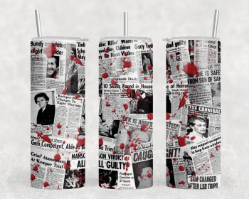 True Crime Newspaper|Skinny Tumbler|Optional Bluetooth Speaker| Speaker Color Varies (Color: 322822674)