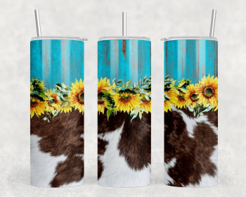 faux cowhide Sunflowers|Skinny Tumbler|Optional Bluetooth Speaker| Speaker Color Varies (Color: 323714200)
