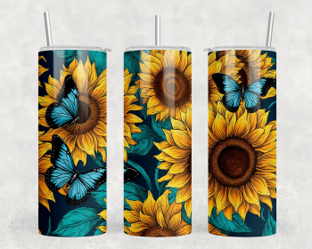 Sunflower Butterflies|Skinny Tumbler|Optional Bluetooth Speaker| Speaker Color Varies (Color: 326922471)