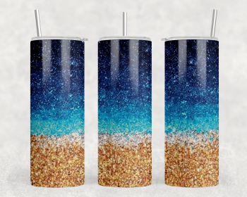Beach faux glitter|Skinny Tumbler|Optional Bluetooth Speaker| Speaker Color Varies (Color: 338620645)