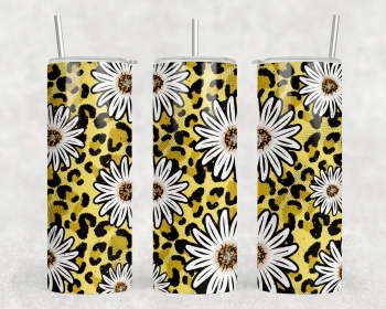 Leopard Print Daisies|Skinny Tumbler|Optional Bluetooth Speaker| Speaker Color Varies (Color: 344516017)