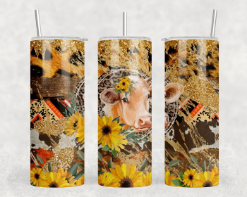Sunflower Cow|Skinny Tumbler|Optional Bluetooth Speaker| Speaker Color Varies (Color: 348218962)