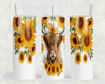 Sunflower Highland Cow|Skinny Tumbler|Optional Bluetooth Speaker| Speaker Color Varies (Color: 348622498)