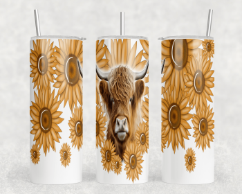 Sunflower Highland Cow|Skinny Tumbler|Optional Bluetooth Speaker| Speaker Color Varies (Color: 350422497)
