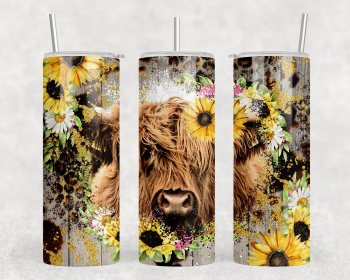 Sunflower Highland Cow|Skinny Tumbler|Optional Bluetooth Speaker| Speaker Color Varies (Color: 357222496)