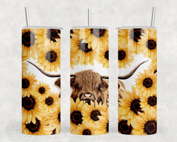 Sunflower Highland Cow|Skinny Tumbler|Optional Bluetooth Speaker| Speaker Color Varies (Color: 361922495)