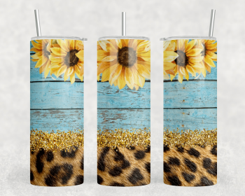 Sunflower Leopard Print|Skinny Tumbler|Optional Bluetooth Speaker| Speaker Color Varies (Color: 365019055)