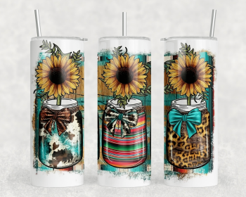Mason Jar Sunflowers|Skinny Tumbler|Optional Bluetooth Speaker| Speaker Color Varies (Color: 365916611)