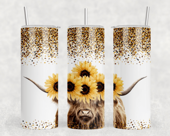 Sunflower Highland Cow|Skinny Tumbler|Optional Bluetooth Speaker| Speaker Color Varies (Color: 367719028)