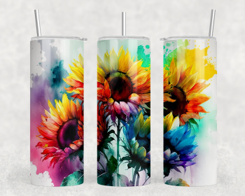 Watercolor Sunflower|Skinny Tumbler|Optional Bluetooth Speaker| Speaker Color Varies (Color: 368122727)