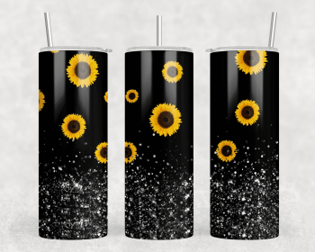 Sunflower faux glitter|Skinny Tumbler|Optional Bluetooth Speaker| Speaker Color Varies (Color: 370322485)