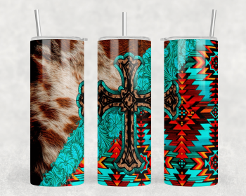 Cowprint Aztec Leopard Cross|Skinny Tumbler|Optional Bluetooth Speaker| Speaker Color Varies (Color: 381513088)