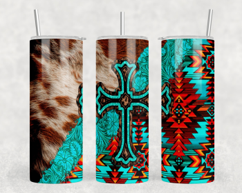 Cowprint Aztec Leopard Cross|Skinny Tumbler|Optional Bluetooth Speaker| Speaker Color Varies (Color: 381820991)